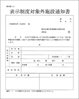 表示制度対象外施設通知書